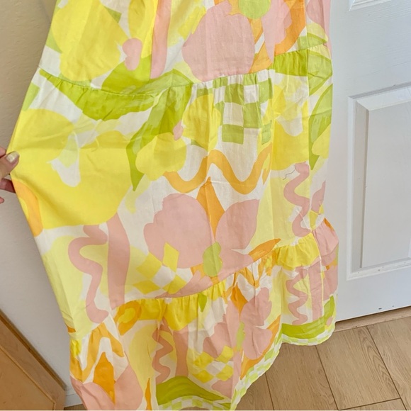 SABO True Dress Checker Floral Print Bright Yellow Linen Cotton Maxi Dress - Picture 11 of 16